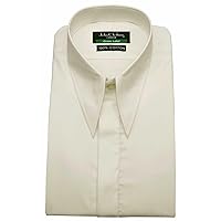Cream Concealed Buttons Spear Collar Hidden Placket Goodfellas Dagger Long Point Dress Mod Fashion Men's Cotton Retro Shirt