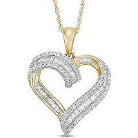 Baguette and Round Cut Cubic Zirconia 14k Yellow Gold Plated 925 Sterling Silver Cluster Heart Pendant for Her