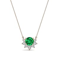 Round Emerald & Diamond 0.50 ctw Women Half Halo Pendant Necklace 14K Gold