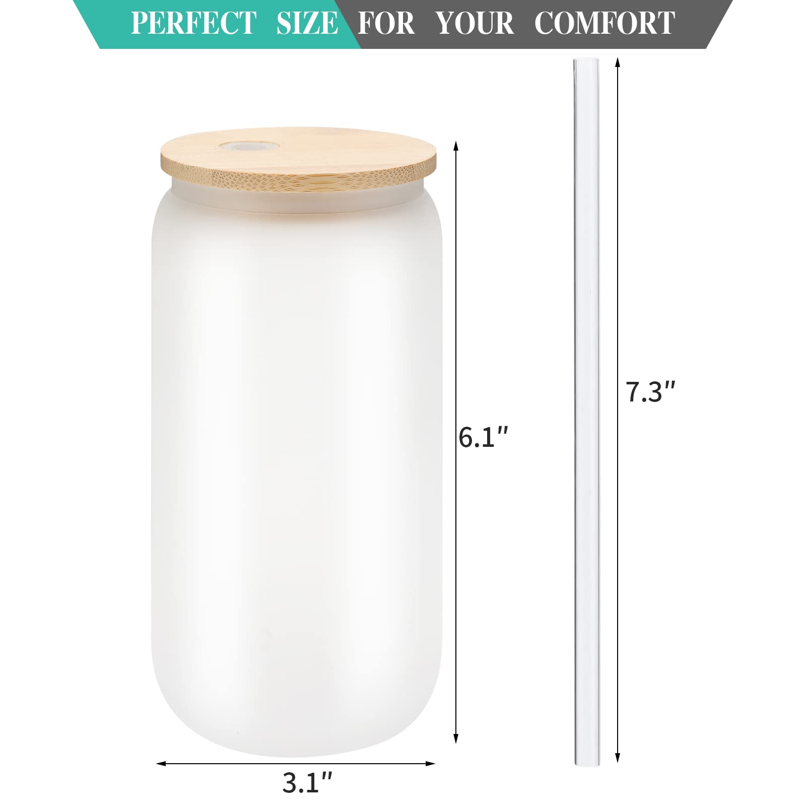 WHEATHUSK 12 Pack Sublimation Glass Cups Frosted 16oz Blanks Beer Can Borosilicate Glasses Tumbler with Bamboo Lids and Straws for Beer, Juice, Soda, Iced Coffee, Drinks