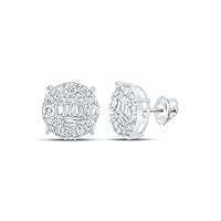 The Diamond Deal 10kt White Gold Mens Round Diamond Circle Cluster Earrings 1 Cttw