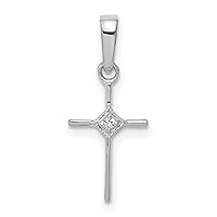 14k White Gold Small .01ct Diamond Cross Pendant 13 mm x 8 mm (0.01 cttw, I1 Clarity, H-I Color)