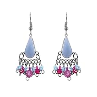 Teardrop Stone Cabochon Multicolored Crystal Beaded Metal Dangle Earrings - Womens Fashion Handmade Jewelry Boho Accessories