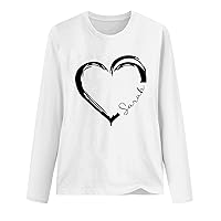 Sarah Letter Print Valentines Day T-Shirts for Women Funny Love Heart Long Sleeve Tee Tops Casual Crewneck Shirts