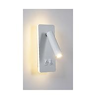 Modern Plug in Wall Sconce，Bedroom LED Wall Mounted Reading Lights Adjustable 3W Spotlight +6W Background Light 3000K