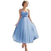 Basgute Tulle Tea Length Prom Dresses for Women Corset Sweetheart Spaghetti Straps Teens Formal Evening Party Gowns