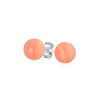 Classic Simple 6MM Circle Design Gemstone Round Ball Stud Earrings for Women Teens .925 Sterling Silver with a Variety of Birthstone Options