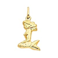14K Yellow Gold Mermaid Pendant - Gold Stamped Fine Jewelry Necklace Chain Locket Nautical Charm Fish Pendants - Great Gift for Women & Men for Occasions, 20 x 14 mm, 1.3 gms