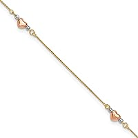 Gold 14k Tri-Color Puffed Heart Plus 1in ext Anklet Chain Anklet Bracelet - 9