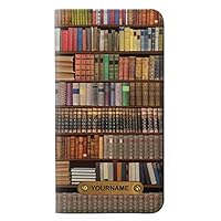 RW3154 Bookshelf PU Leather Flip Case Cover for iPhone 11 with Personalized Your Name on Leather Tag