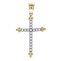 10k Gold Two tone CZ Cubic Zirconia Simulated Diamond Unisex Cross Height 34.2mm X Width 19.1mm Religious Charm Pendant Necklace Jewelry for Women