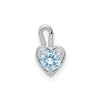 14K White Gold March Simulated Birthstone Heart Charm