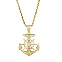Men Hip Hop Iced Out Bling Anchor Vintage Stainless Steel Cross Nautical Pirate Pendant Chain Diamond Necklaces