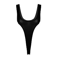 Women's Summer Silky See Through One Piece Deep V Neck Bodysuit High Cut Thong Leotard Bodysuit Swimwear
