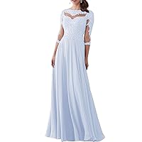 A-Line Mother of The Bride Dress Evening Dress Jewel Neck 3/4 Length Sleeve Floor Length Prom Dress with 2024