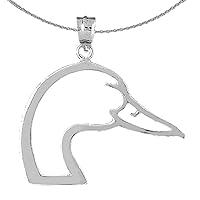 Silver Duck Head Necklace | Rhodium-plated 925 Silver Duck Head Pendant with 18