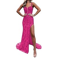 Spaghetti Straps Prom Dress Sequin Laces Tulle Formal Dresses Long Mermaid Evening Party Gowns with Slit