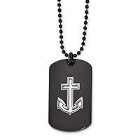 Stainless Steel Engravable Polished Black Ip Plated Nautical Ship Mariner Anchor Animal Pet Dog Tag Necklace 22 Inch Measures 25.9mm Wide Jewelry for Women