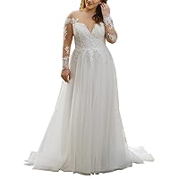 Beach Wedding Dresses Plus Size Lace Chiffon Bridal Gowns Long Sleeves Bridal Dress