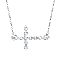 Diamond Sideways Cross Pendant Necklace in Gold or Silver (1/4 cttw, J-K, I2-I3)