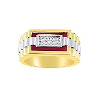 RYLOS Mens Rings 14K Yellow Gold - Mens Diamond & Red Onyx / Quartz Ring . Stone is Special Cut f this Ring. Designer Style Rings For Men Mens Jewelry Gold Rings