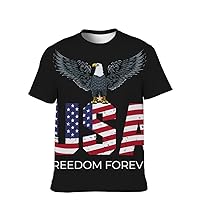 Unisex USA American Novelty T-Shirt Crewneck Funny Classic-Casual Short-Sleeve: Vintage Mens Multiple 3D Pattern Printed Top