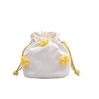 Drawstring Canvas Diagonal Bucket Bag Flower Print Handbag Shoulder Oblique Package,Yellow