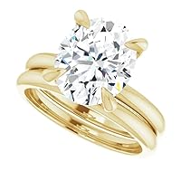 10K/14K/18K Solid Yellow Gold Engagement Ring Set for Women, Handmade 3 Carats Oval Cut Moissanite Solitaire Ring Set, Wedding/Bridal Rings for Her, Anniversary/Propose Gifts Ring
