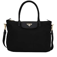 Prada Women's Black Tessuto Nylon/Saffiano Leather Shopping Tote Bag 1BA106
