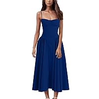 Independence Day School Sleeveless Dress for Women Mid Length Elegant Solid Relaxed Fit Cocktail Ladies Frill Blue M
