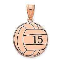 14K Rose Gold Volleyball with Enameled Customize Personalize Engravable Charm Pendant Jewelry Gifts For Women or Men (Length 0.85