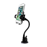 Macally Windshield Phone Mount for Car, Super Strong Suction Cup Phone Holder for Truck - Universal Gooseneck Window Phone Mount for Car, Compatible with iPhone, Samsung, Cell Phone, Android, Mobile