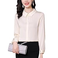 Real Silk Women's Vintage Shirts Blouses Long Sleeve Woman Solid Blouse Tops Office Lady Shirt Spring Summer
