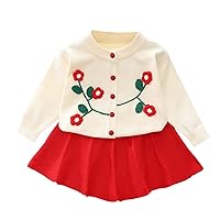 IMEKIS Toddler Baby Girls Outfit Knitted Buttons Sweater Tops Mini Skirt Bowknot Ruffle Long Sleeve Autumn Winter Clothes Set
