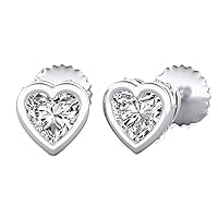 Lovley Heart Shaped Cubic Zirconia Bezel Set Fashion Stud Earring For Women's & Girls .925 Sterling Sliver (4MM to 8MM)