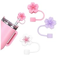 3pcs Cherry Blossom Silicone Straw Cover Cap, Straw Toppers Compatible with 10mm 30&40 Oz Tumbler, Dust-Proof Reusable Straw Tips Lids for Party Decor