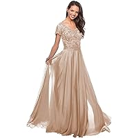 Short Sleeves Mother of The Bride Dresses Laces Mother of The Groom Dress A-line V-Neck Formal Evening Gowns for Women