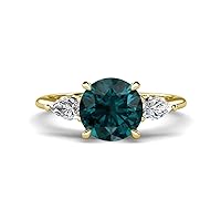 Created London Blue Topaz 2.44 ctw Hidden Halo accented Side Lab Grown Diamond Engagement Ring Set in Tiger Claw prong setting in 14K Gold