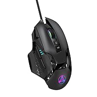 Wired Gaming Mouse with Side Buttons, Programmable Ergonomic Thumb Rest- 10000 DPI High-Precision Sensor, 10 Buttons/Shortcut Flashing RGB Computer Mouse for PC Laptop Gaming