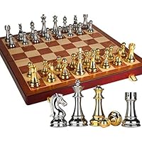 ZZ ZH Chess Chess Large Metal Set Wooden Portable Folding Board Children and Adult Beginners Checkers Set Board Game High-end Gifts Chess Board (Size : 20.9 in)