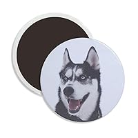 Big Dog Snow Husky Picture Round Ceramics Fridge Magnet Keepsake Decoration