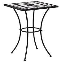 vidaXL Mosaic Bistro Table - Stylish Outdoor Coffee Table with Black and White Ceramic Tabletop - Elegant Patio and Balcony Furniture - Iron Frame - Square Table