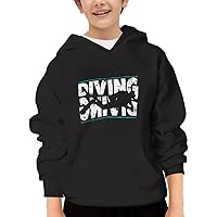 Unisex Youth Hooded Sweatshirt Vintage Scuba Diving Cute Kids Hoodies Pullover for Teens