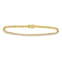 10kt Yellow Gold Womens Round Diamond Studded Tennis Bracelet 2 Cttw