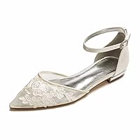 Mesh Appliques Wedding Flats for Bride Pointed Toe Tie up Bridesmaids Shoes