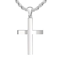 Men's 925 Sterling Silver 40mm Christian Cross Pendant Necklace 20in to 24in
