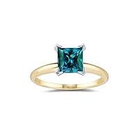 2.10 Cts of 7 mm AAA Princess Lab Created Alexandrite Ring in 14K Two Tone Gold