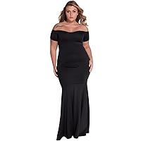 Women's Black Plus Size Off Shoulder Fishtail Maxi Dress