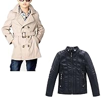 LJYH Big Boys Classic Peacoats Dress Coats Children Fall Toggle Trench Jackets Beige 7/8yrs Boy's Collar Faux Motorcycle Leather Jackets Kids Spring Biker Coats Black 7/8yrs（130cm）