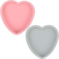 2PCS Heart Shaped Cake Pan Silicone Cake Mold Baking Pans Non-Stick Cake Bakeware Mold, Chocolate Baking Tray Valentine's Gift - Pink&Blue-gray Colors (8 Inches)